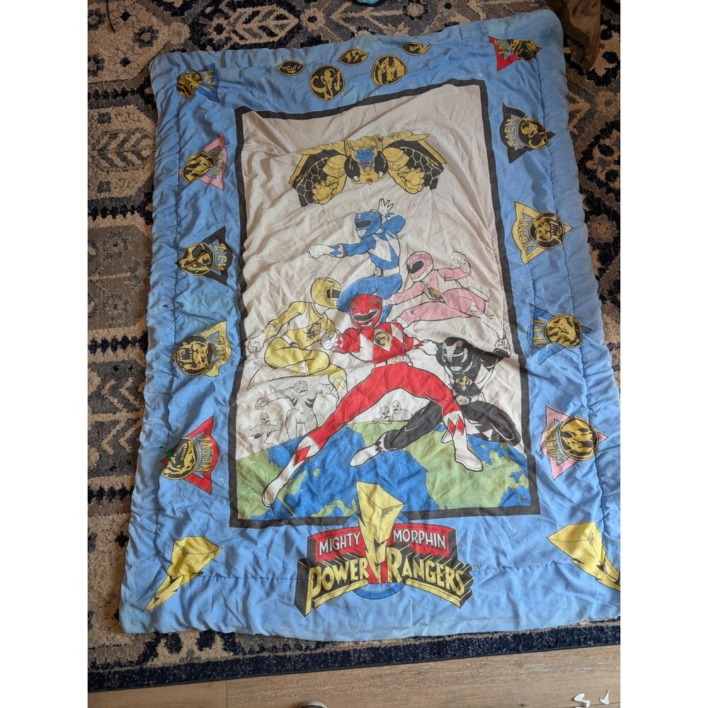 Mighty Morphin Power Rangers 1994 Vintage Twin Size Comforter Blanket Retro USED